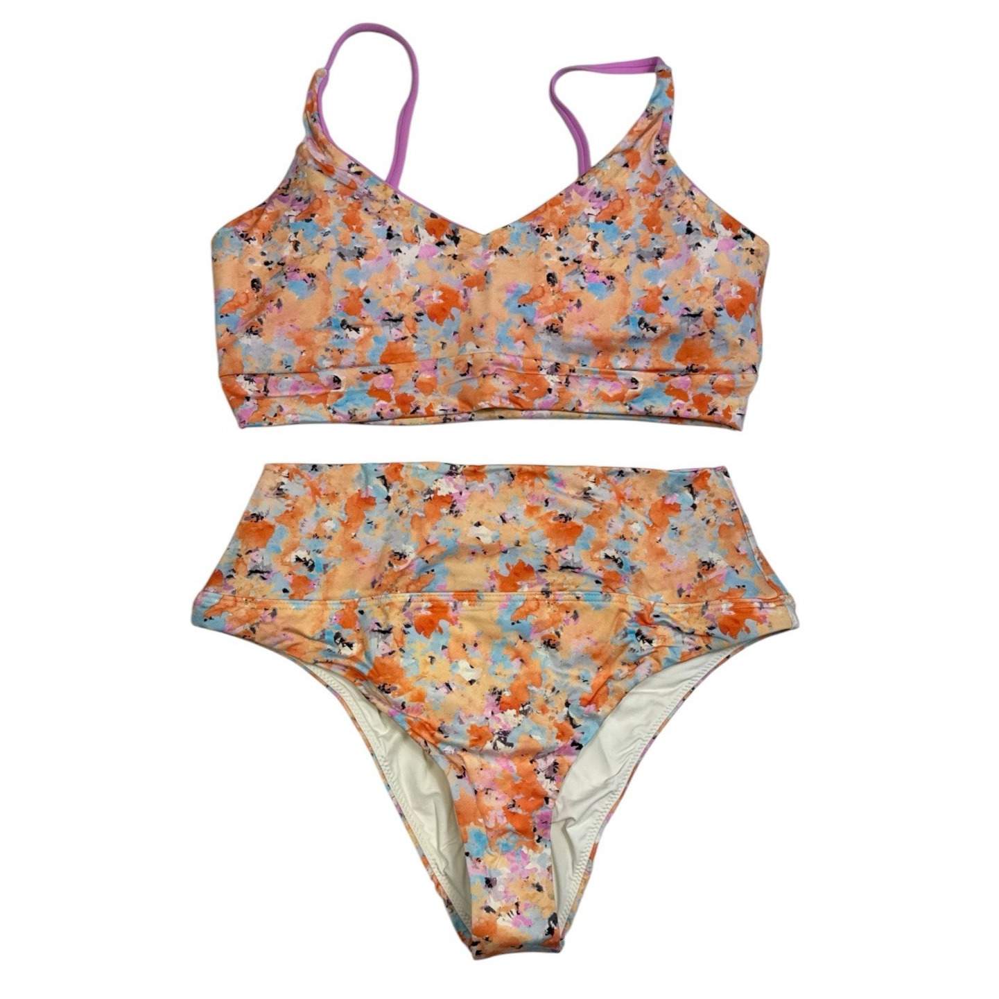 Prana Women's Xs 2-Piece High Waist Bottom Sporty Bra Top Bikini Swim Nwt Multi
